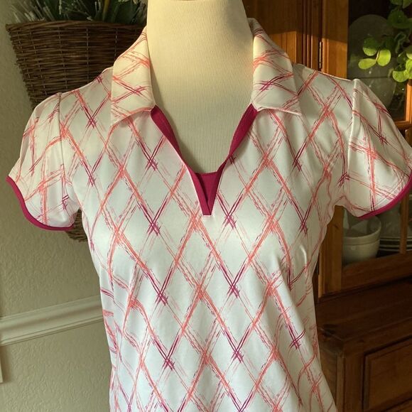 New Adidas Golf White/Berry Golf Top Size Small - Picture 2 of 11